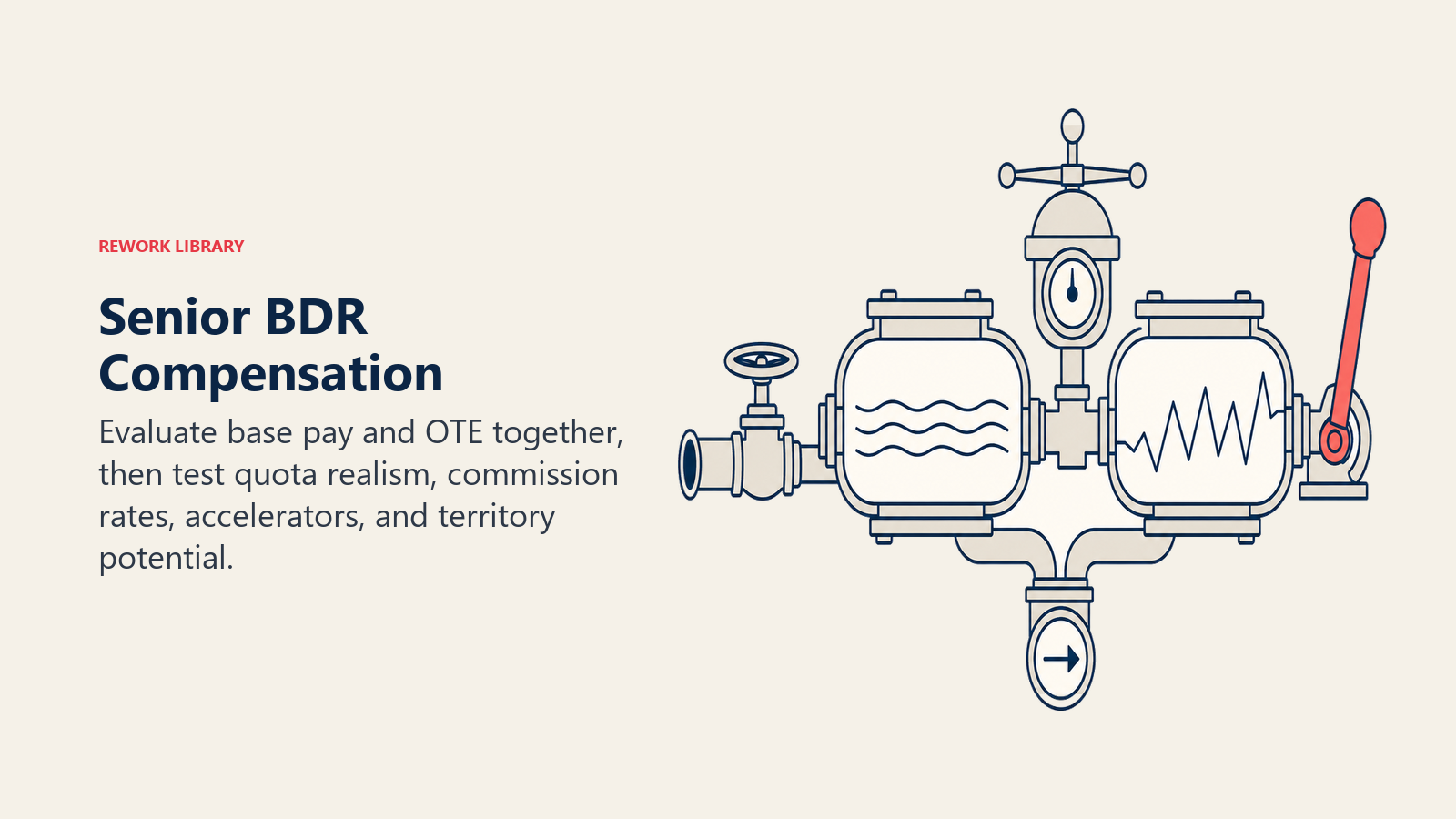 Senior BDR compensation shown as base and variable earnings chambers controlled by quota and territory