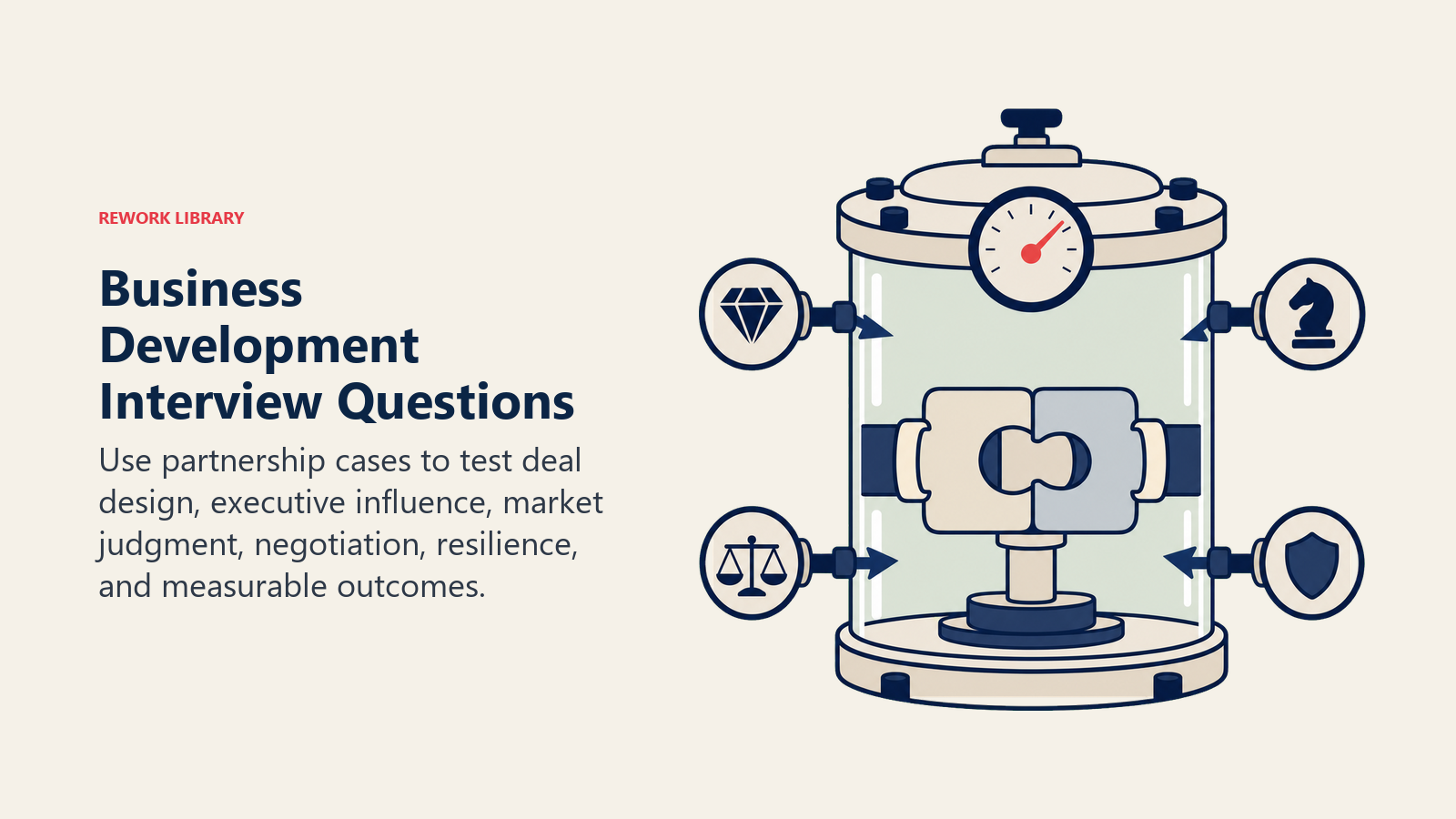 Business Development interview questions represented by a partnership joint inside a pressure-testing chamber