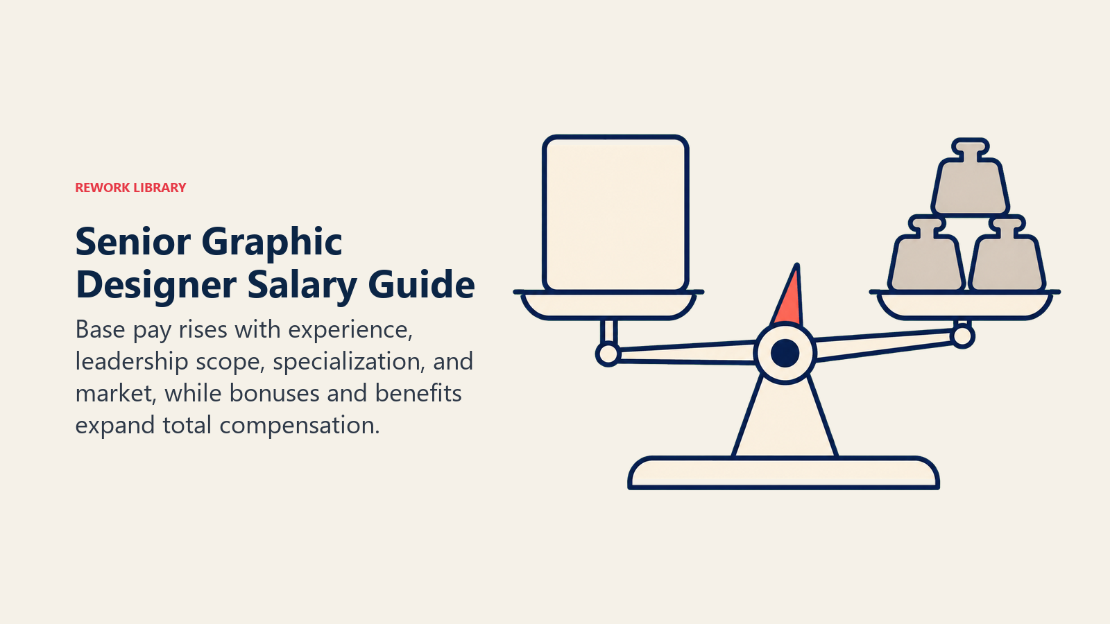 Senior graphic designer salary guide illustrated by a balance of base pay, leadership, specialization, and benefits