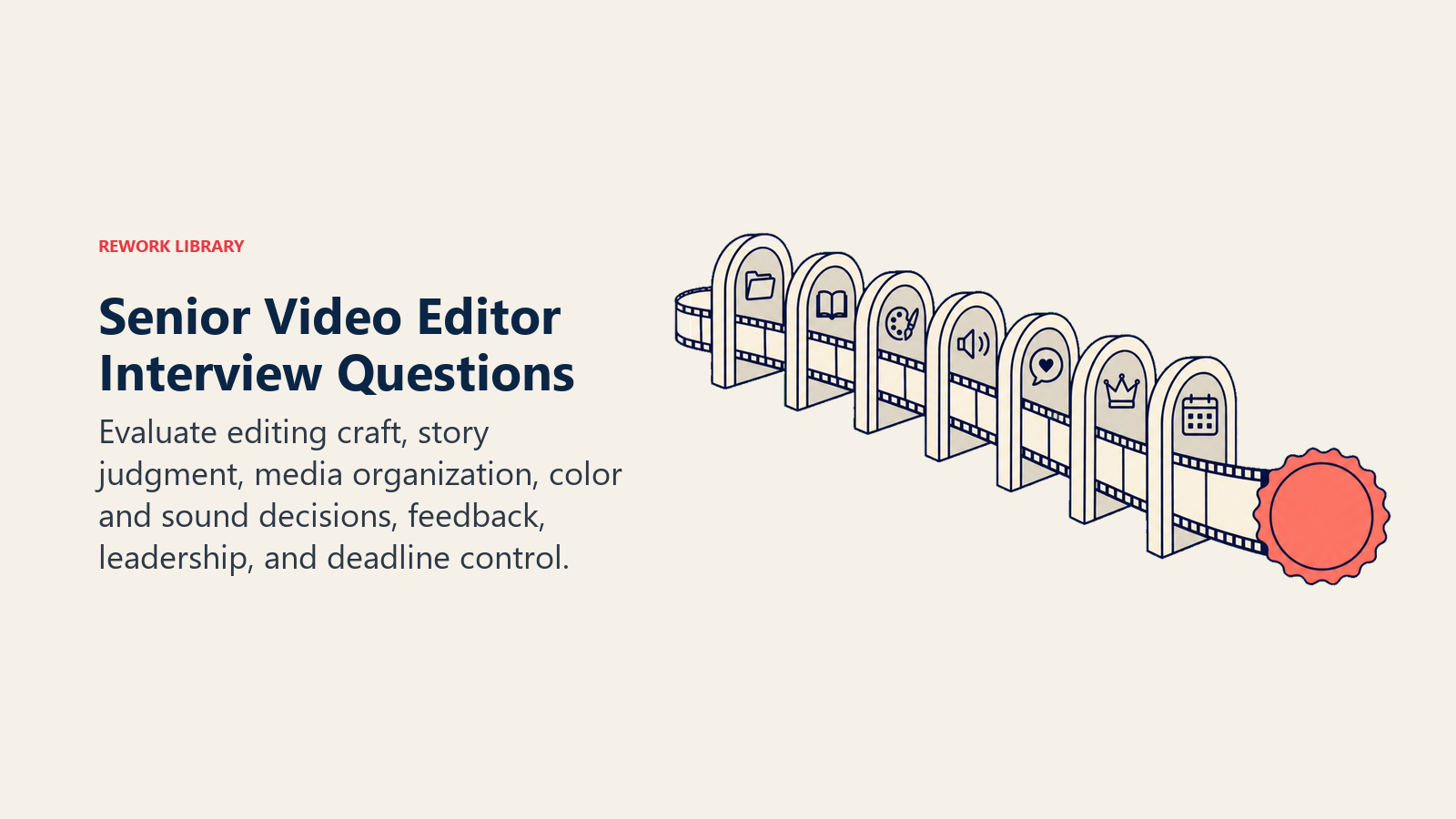 Senior Video Editor interview questions shown as a finishing inspection line