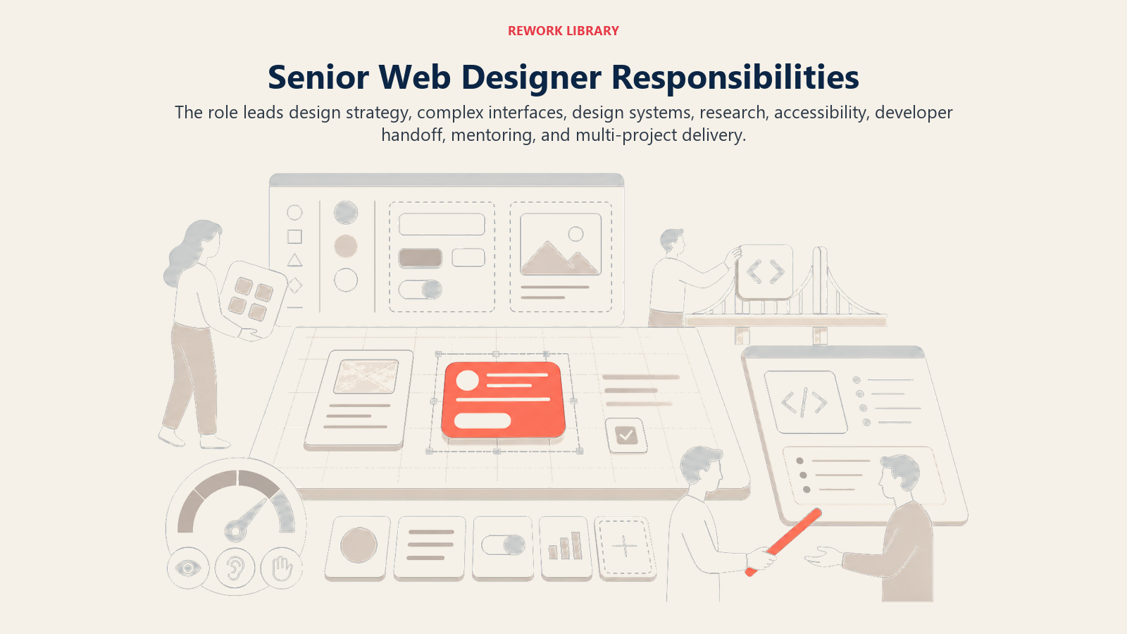 Senior Web Designer Responsibilities illustrated with senior design systems workbench