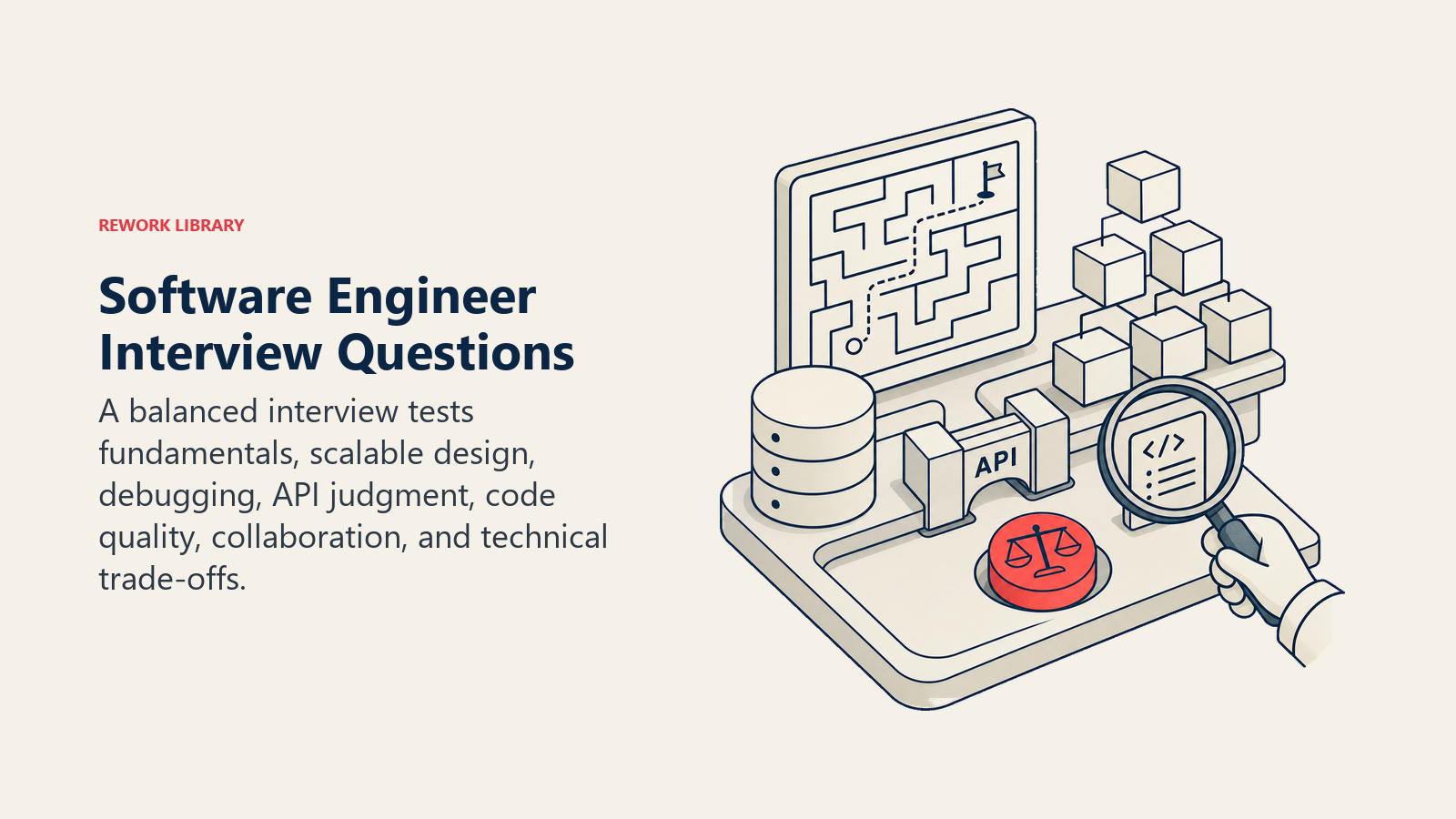Software Engineer Interview Questions illustrated with software engineering diagnostic bench