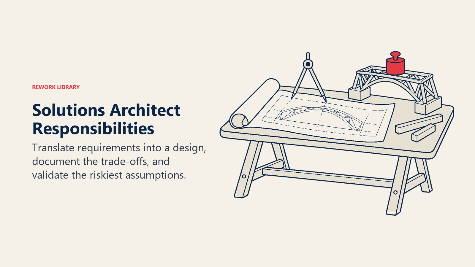 Tanggungjawab Solutions Architect digambarkan sebagai meja kerja seni bina