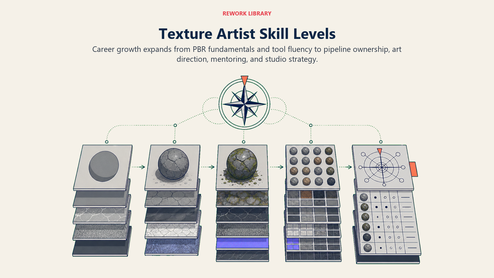 Texture Artist Skill Levels shown as five-layer material atlas