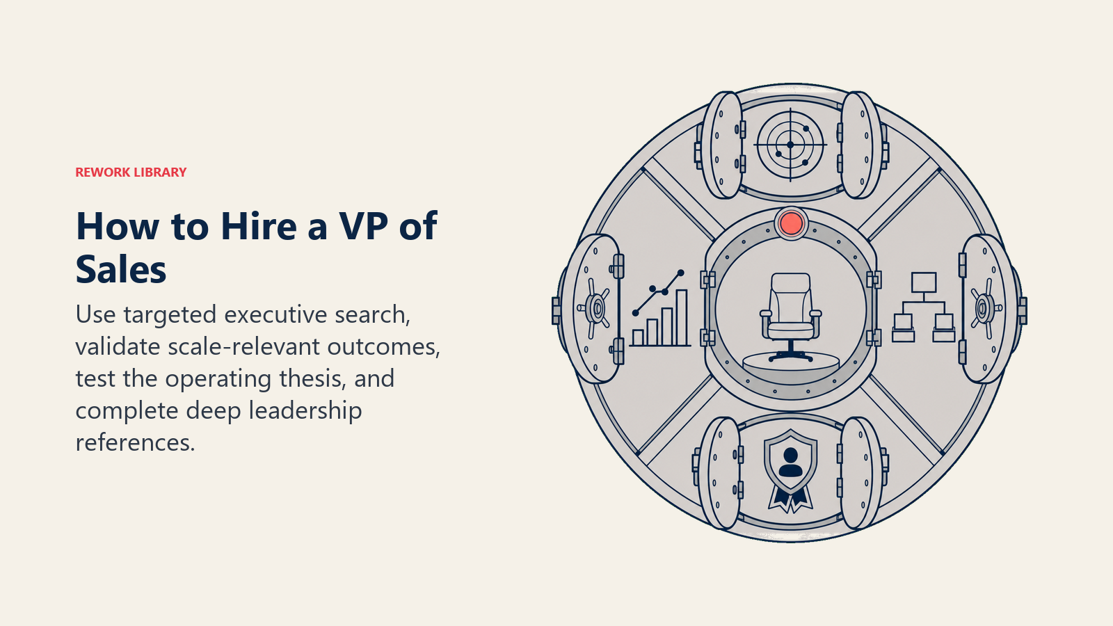 How to hire a VP of Sales shown as executive due diligence through search, outcome proof, operating thesis, and leadership references