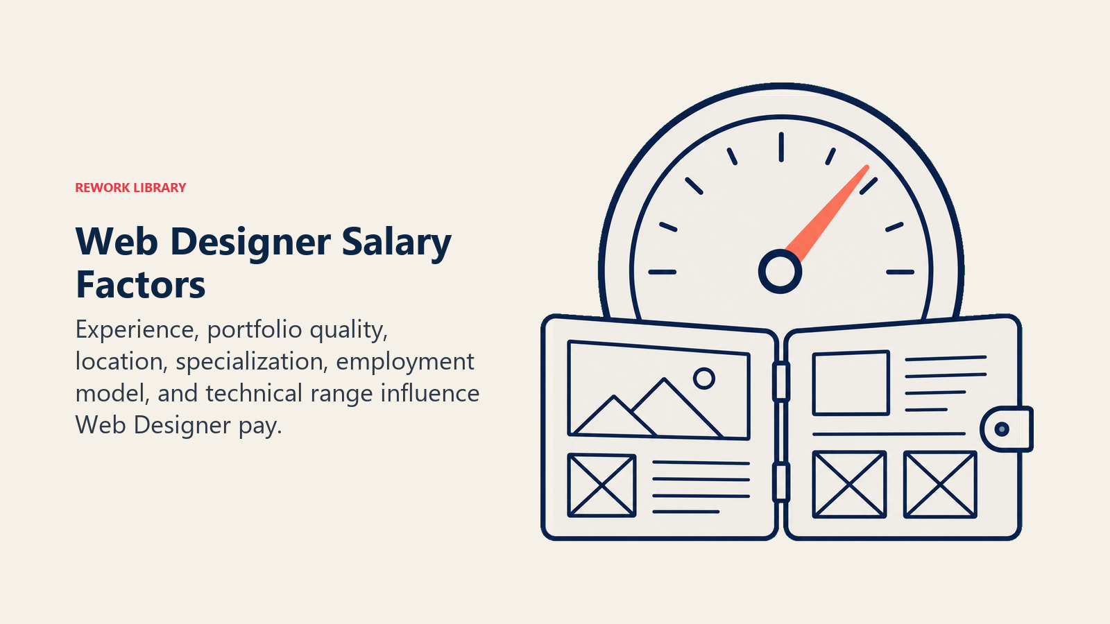 Web Designer Salary Factors illustrated as portfolio-powered compensation dial