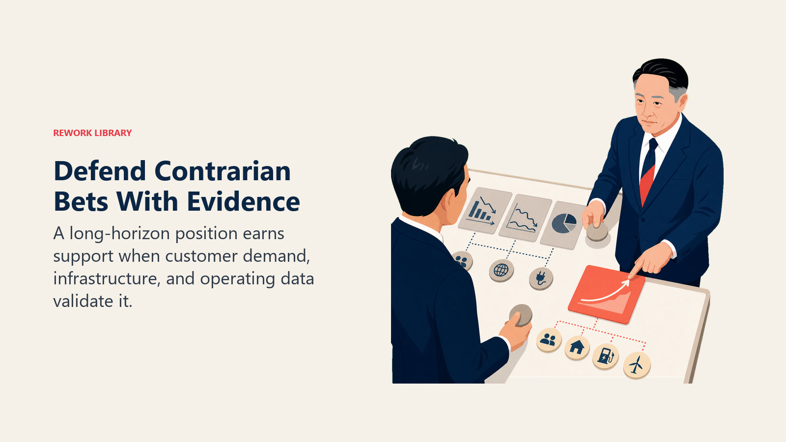 Defend Contrarian Bets With Evidence: Akio Toyoda actively works with one coral long-horizon option compared with customer and infrastructure evidence.