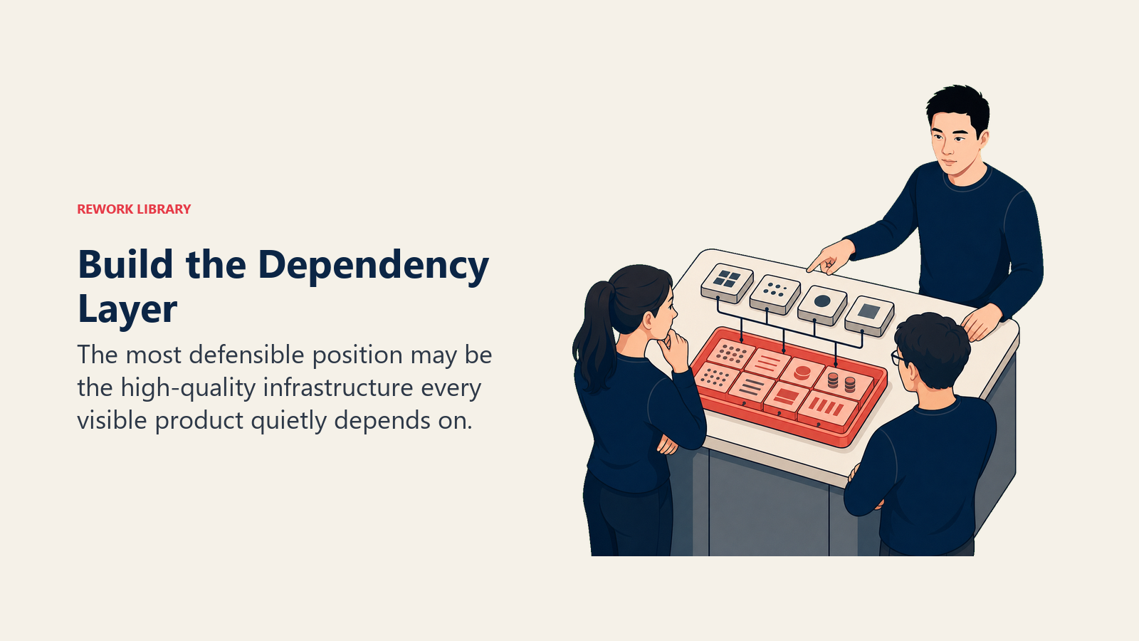 Build the Dependency Layer: Alexandr Wang actively works with a coral structured data layer beneath several neutral model modules.