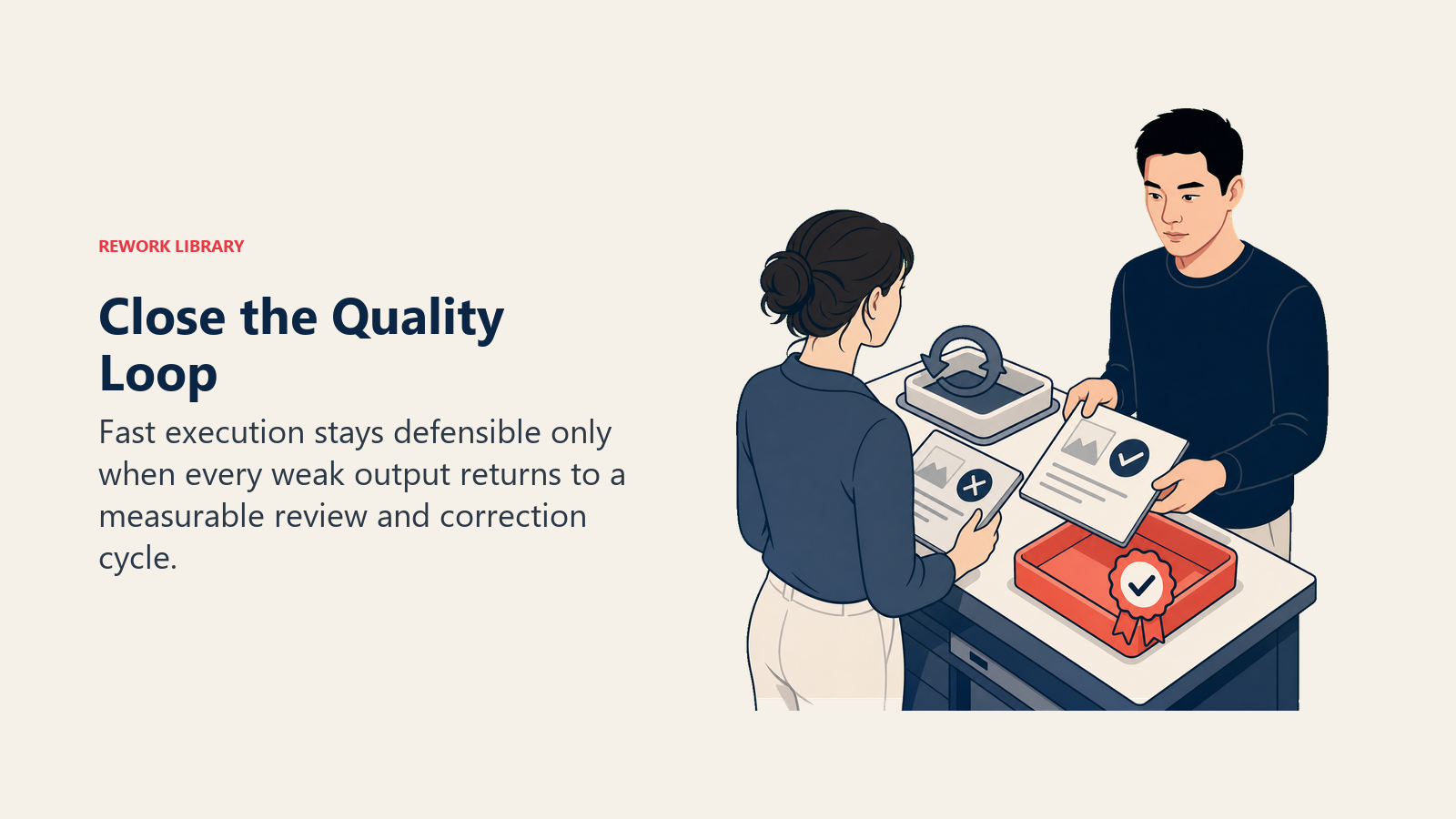 Close the Quality Loop: Alexandr Wang actively works with two model-output artifacts and a coral approved tray.