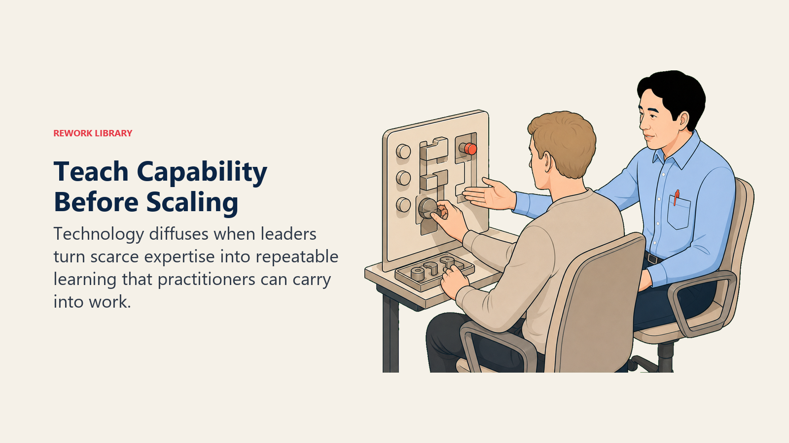 Teach Capability Before Scaling: Andrew Ng actively works with a shared learning model passed from Ng to several practitioners.