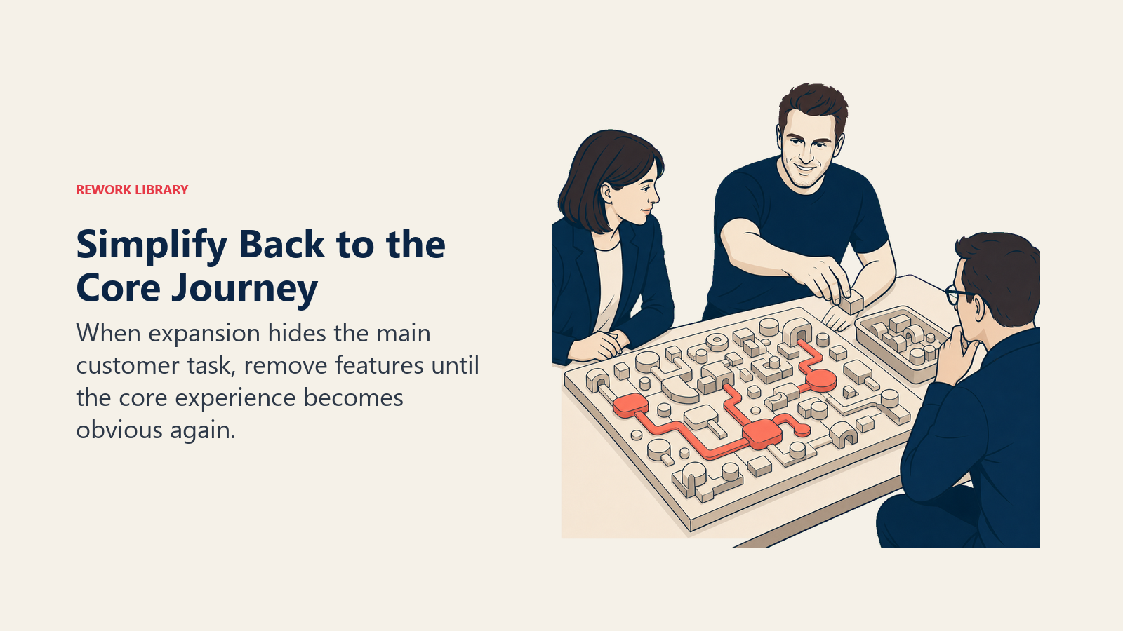 Brian Chesky removing peripheral features to reveal a simpler core customer journey