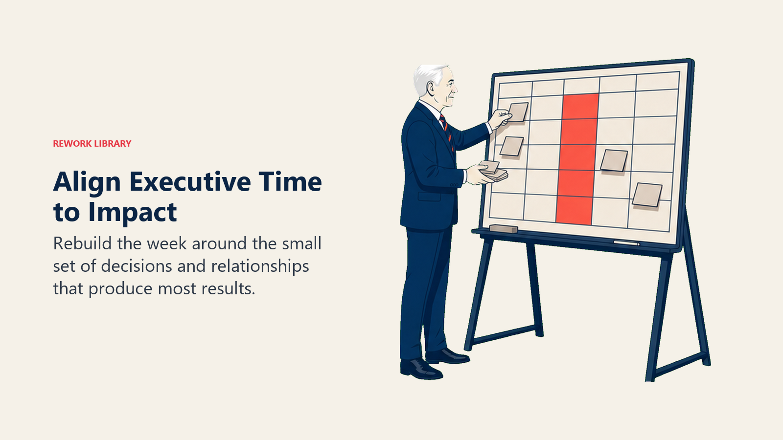 Align Executive Time to Impact: Brian Tracy actively works with a schedule board with one concentrated coral time block.