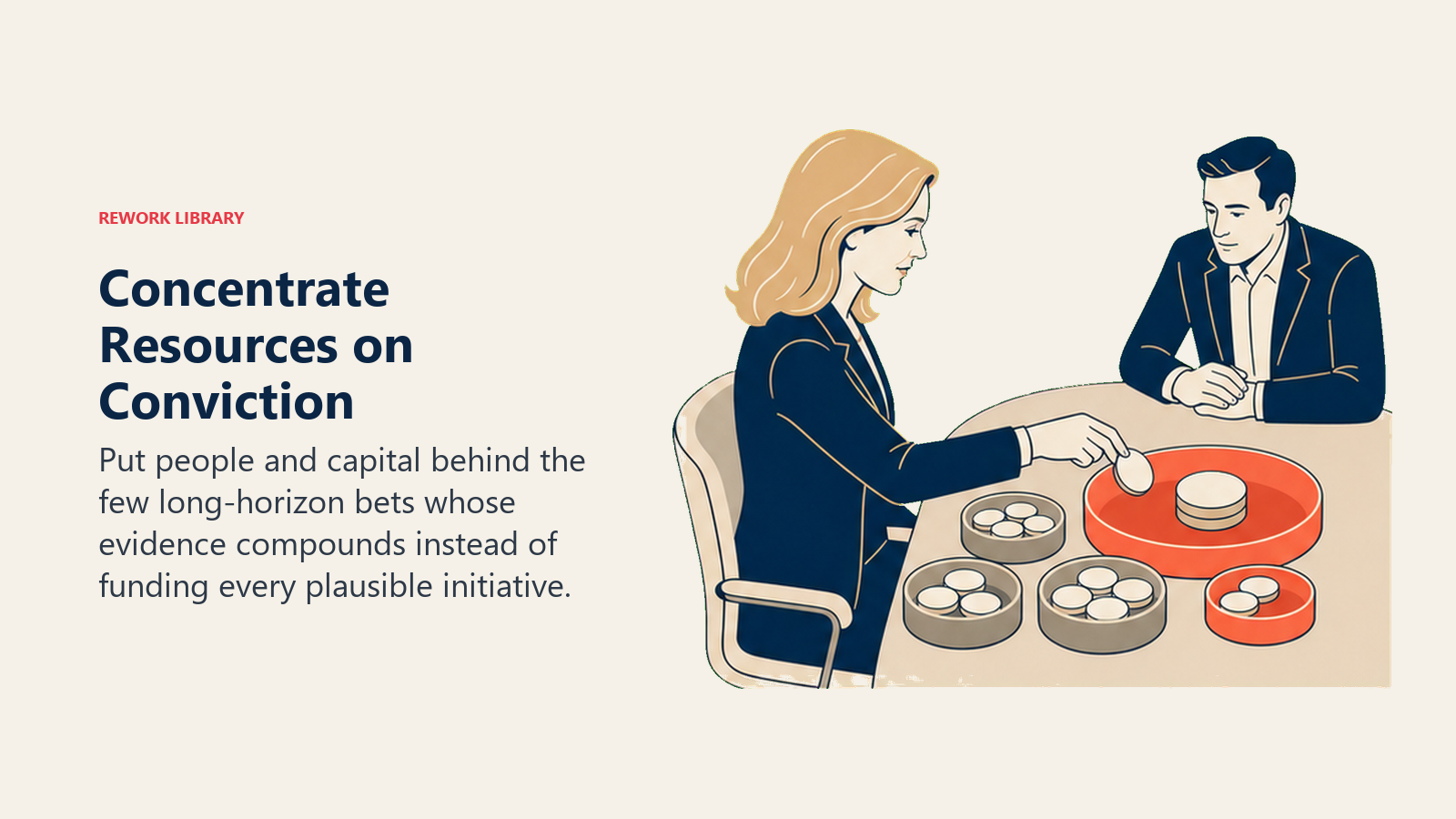 Concentrate Resources on Conviction: Cathie Wood actively works with three coral conviction bets funded while many neutral proposals remain parked.