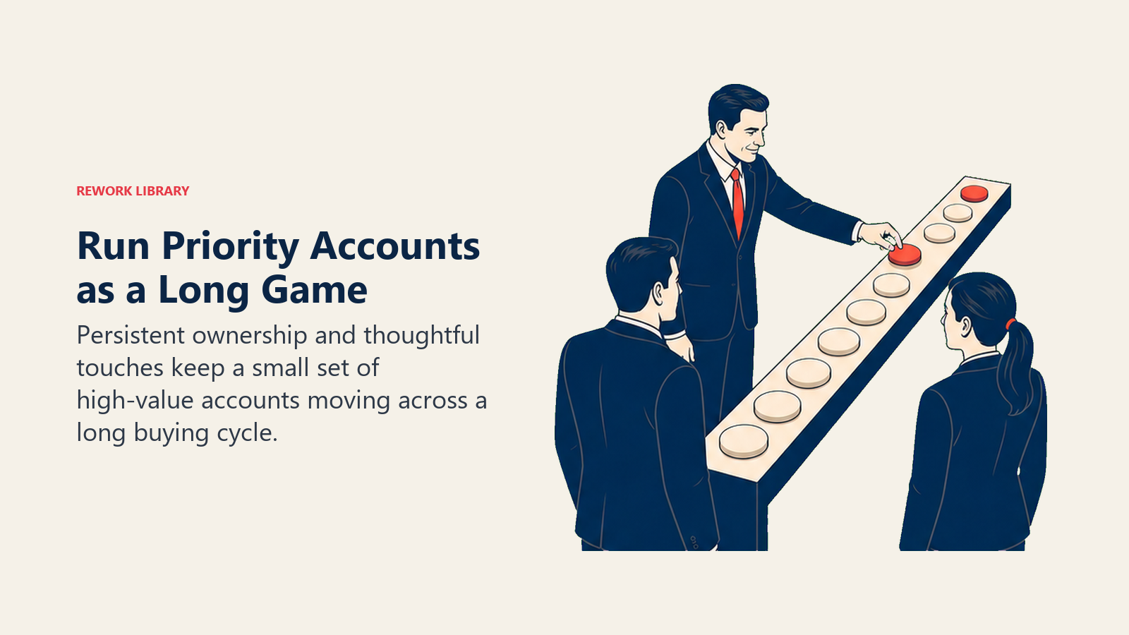 Run Priority Accounts as a Long Game: Chet Holmes actively works with a compact set of target-account tokens on a long relationship path.