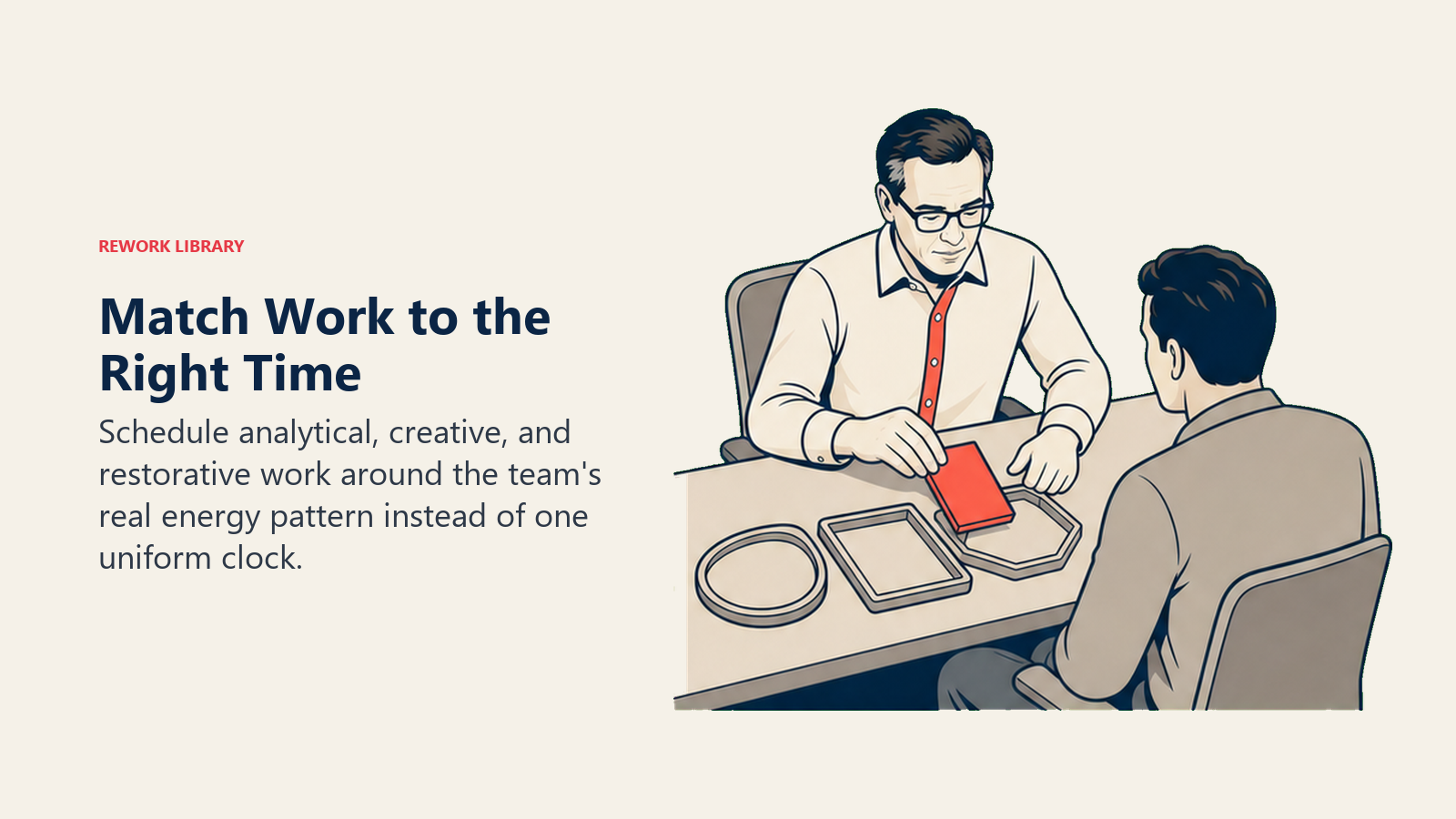 Match Work to the Right Time: Daniel Pink actively works with different task artifacts placed into matching energy windows.
