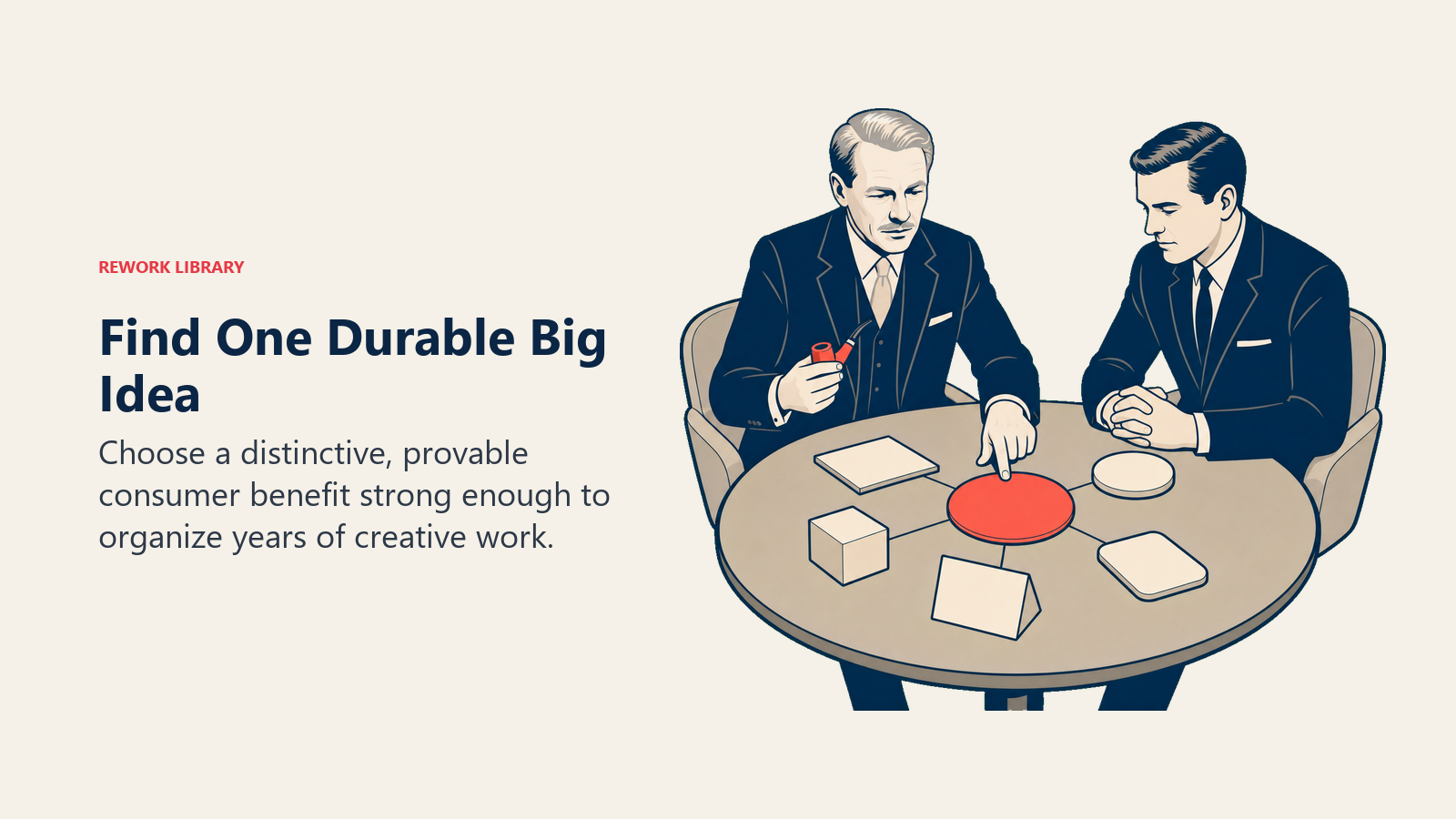 Find One Durable Big Idea: David Ogilvy actively works with many campaign executions orbiting one coral organizing idea.