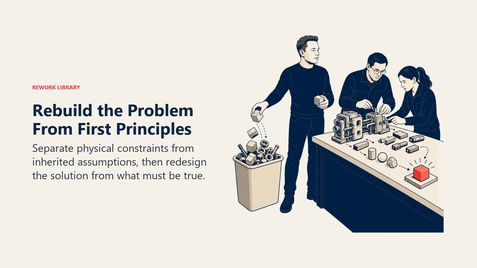 Rebuild the Problem From First Principles: Separate physical constraints from inherited assumptions, then redesign the solution from what must be true.