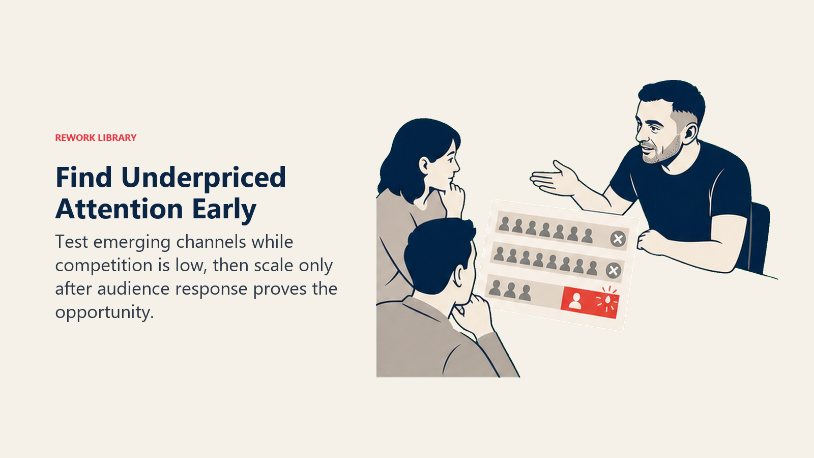 Find Underpriced Attention Early: Test emerging channels while competition is low, then scale only after audience response proves the opportunity.