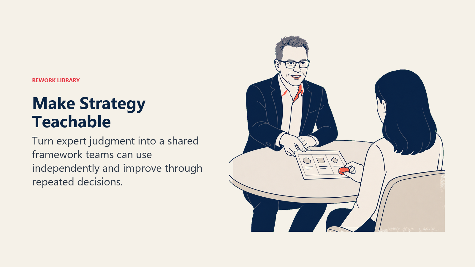 Make Strategy Teachable: Turn expert judgment into a shared framework teams can use independently and improve through repeated decisions.
