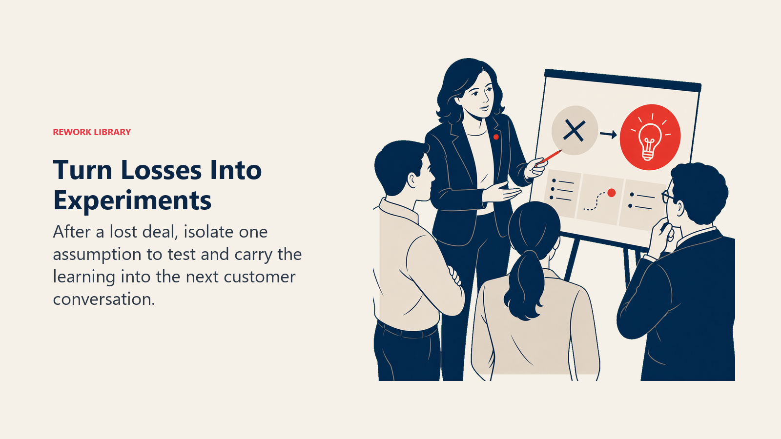 Turn Losses Into Experiments: After a lost deal, isolate one assumption to test and carry the learning into the next customer conversation.