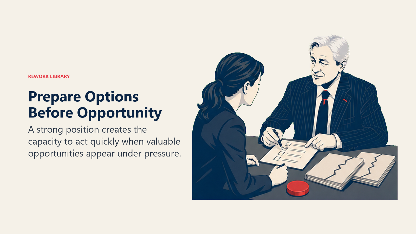 Prepare Options Before Opportunity: A strong position creates the capacity to act quickly when valuable opportunities appear under pressure.