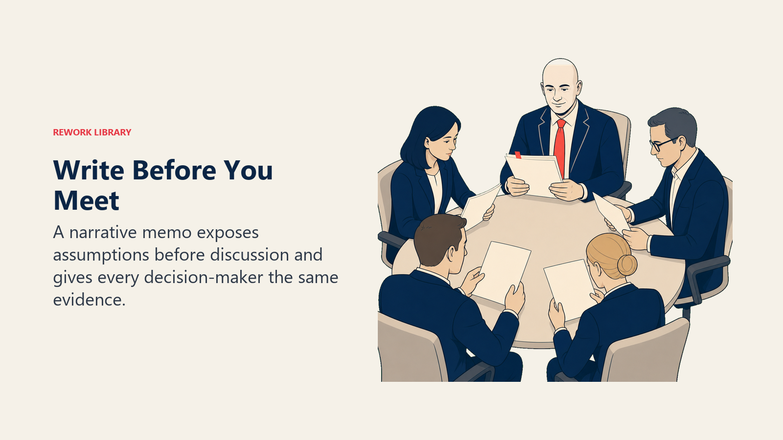 Jeff Bezos and executives reading narrative memos before a meeting discussion
