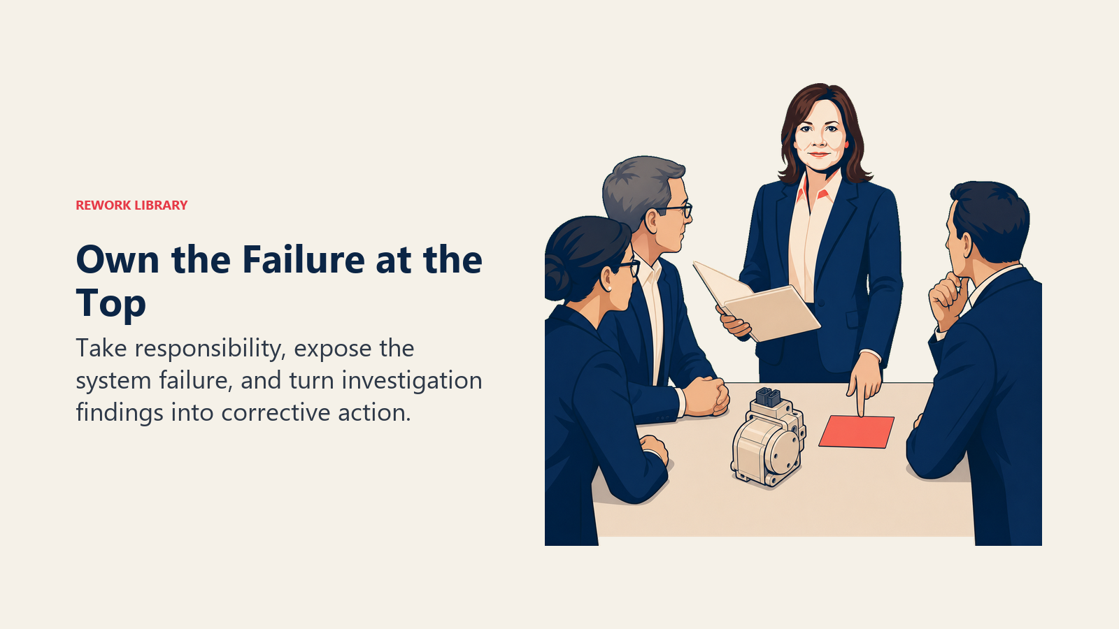 Mary Barra leading a corrective action review and taking ownership of a system failure