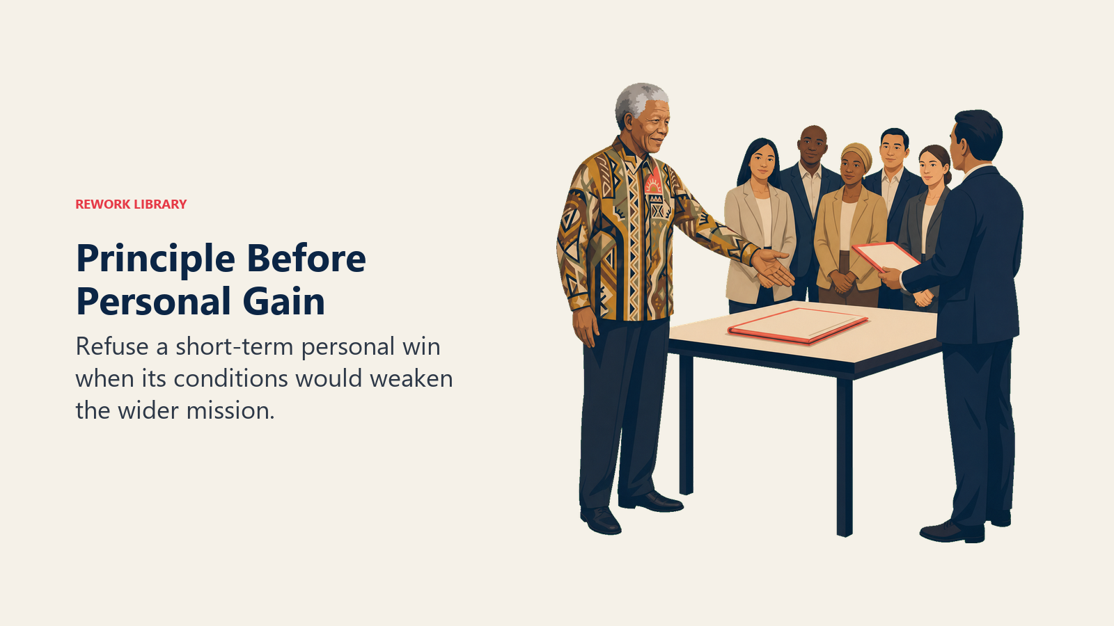 Nelson Mandela declining a narrow personal agreement in favor of the wider mission shared by his team
