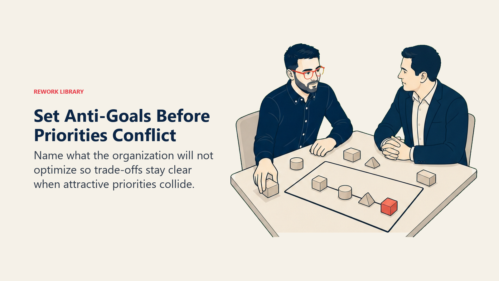 Set Anti-Goals Before Priorities Conflict: Shreyas Doshi actively works with one coral strategic path protected by a visible neutral exclusion boundary.