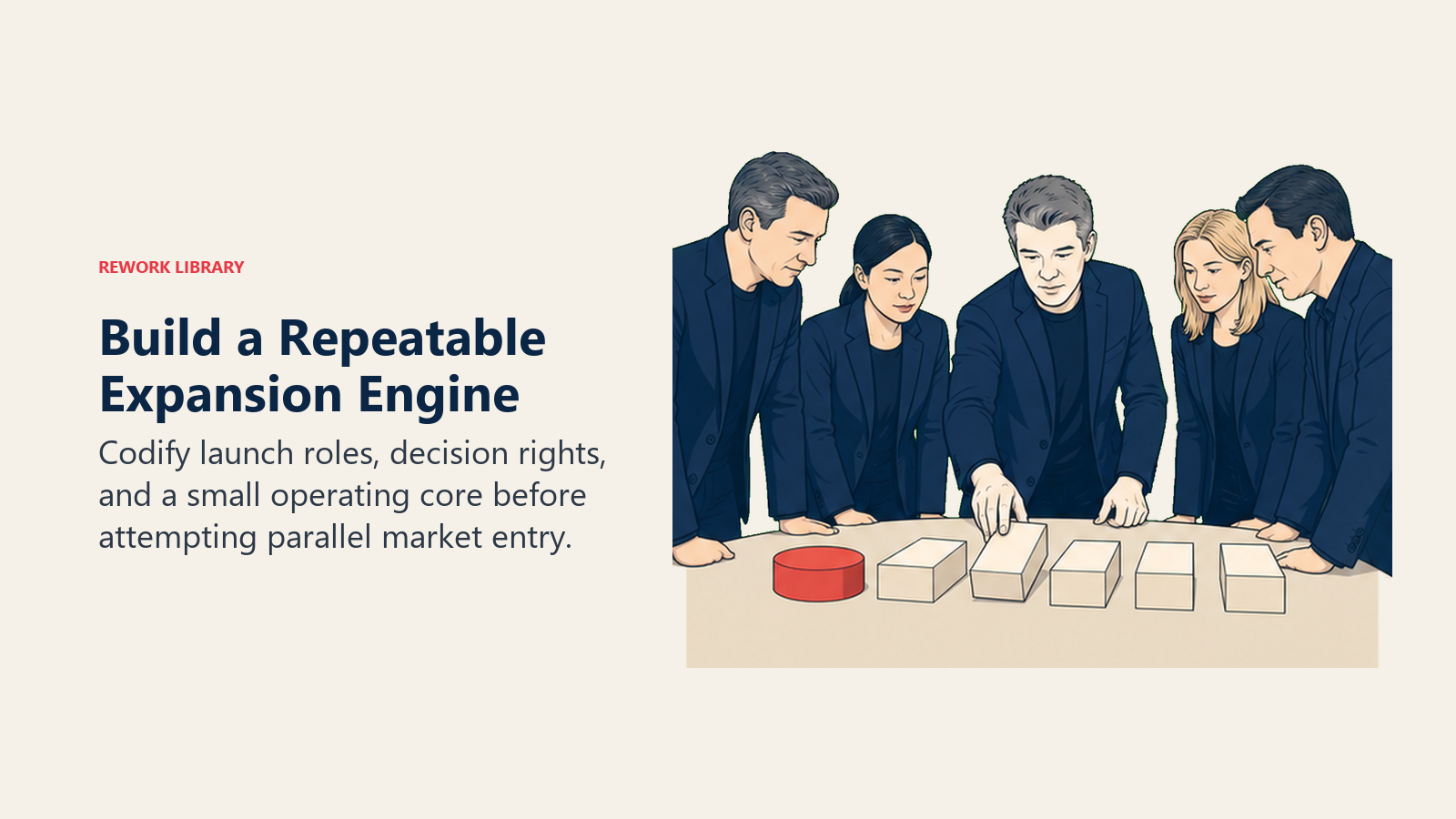 Build a Repeatable Expansion Engine: Codify launch roles, decision rights, and a small operating core before attempting parallel market entry.