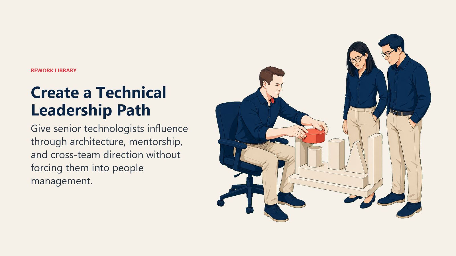 Create a Technical Leadership Path: Give senior technologists influence through architecture, mentorship, and cross-team direction without forcing them into people management.