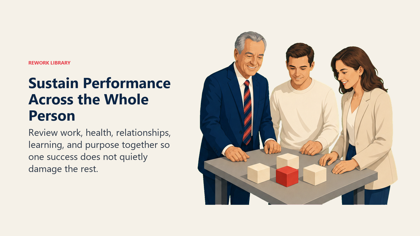 Sustain Performance Across the Whole Person: Review work, health, relationships, learning, and purpose together so one success does not quietly damage the rest.