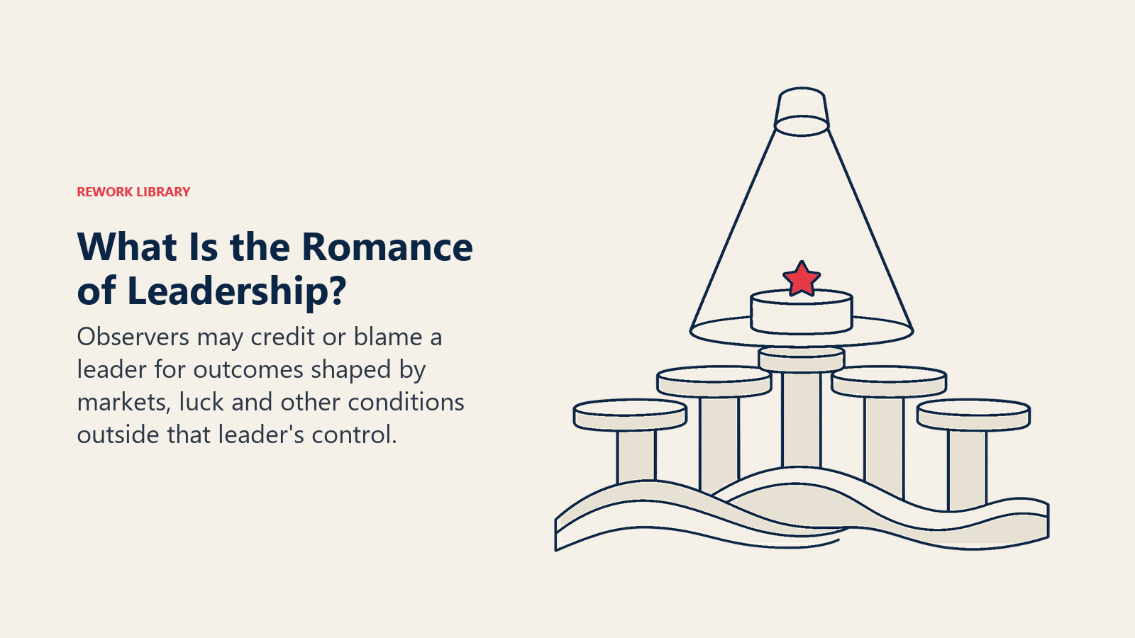 Apa Itu Romance of Leadership?: sorotan lampu pada satu podium kosong sementara penopang di sekitarnya tetap terlihat.