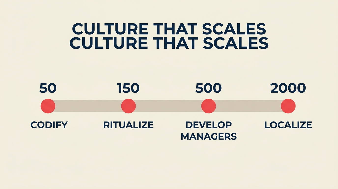 Culture that scales framework showing how organizational culture must evolve through growth stages
