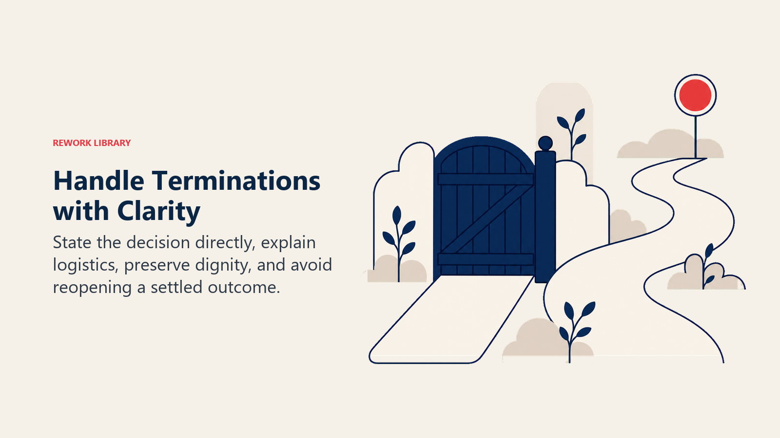 Handle Terminations with Clarity shown as a clean decisive gate with a respectful exit path