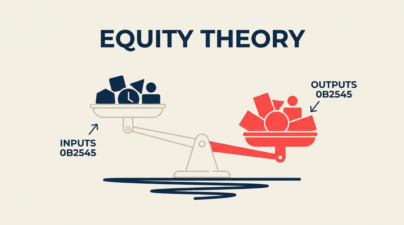 Equity theory balance scale comparing employee inputs and outputs
