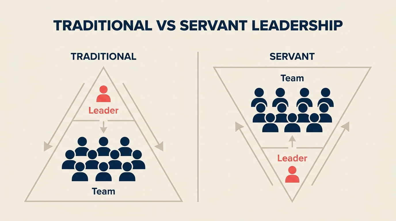 Traditional leadership pyramid vs inverted servant leadership pyramid