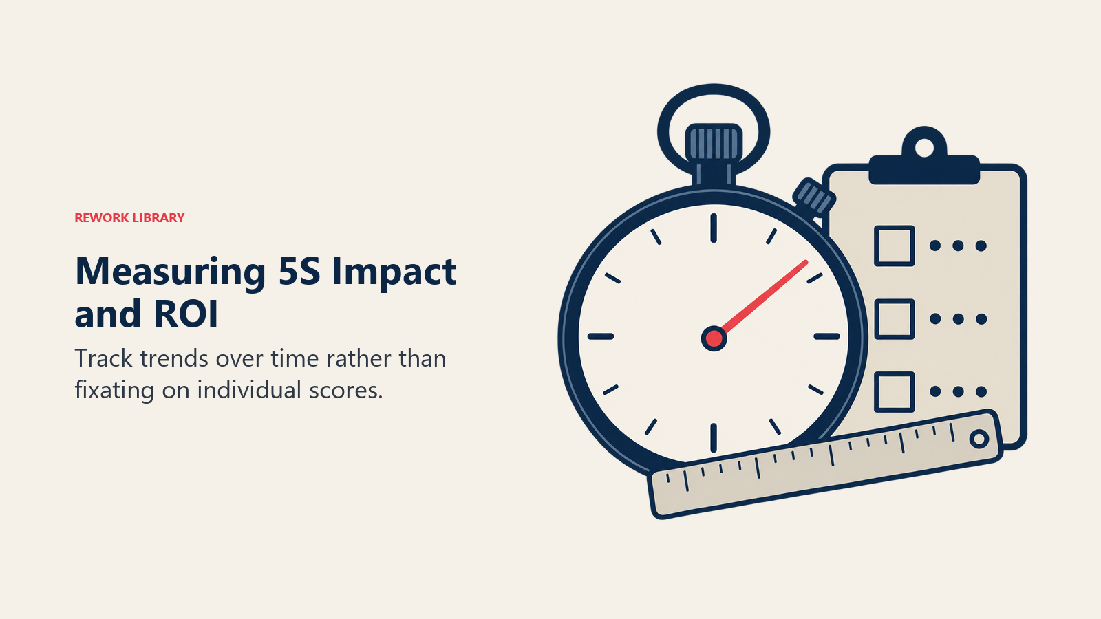 Measuring 5S impact with a stopwatch, recurring audit record, and machinist ruler
