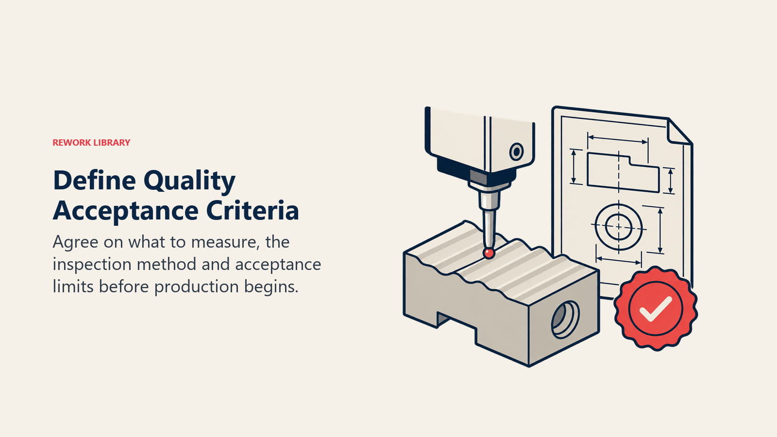 Quality acceptance criteria linked to a surface measurement instrument and technical drawing