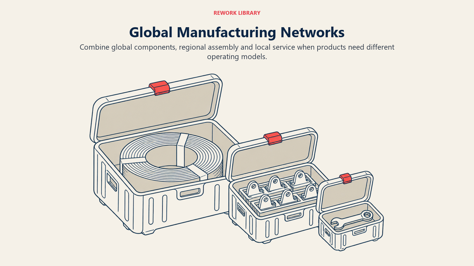 Global manufacturing network roles shown as component, assembly and service containers