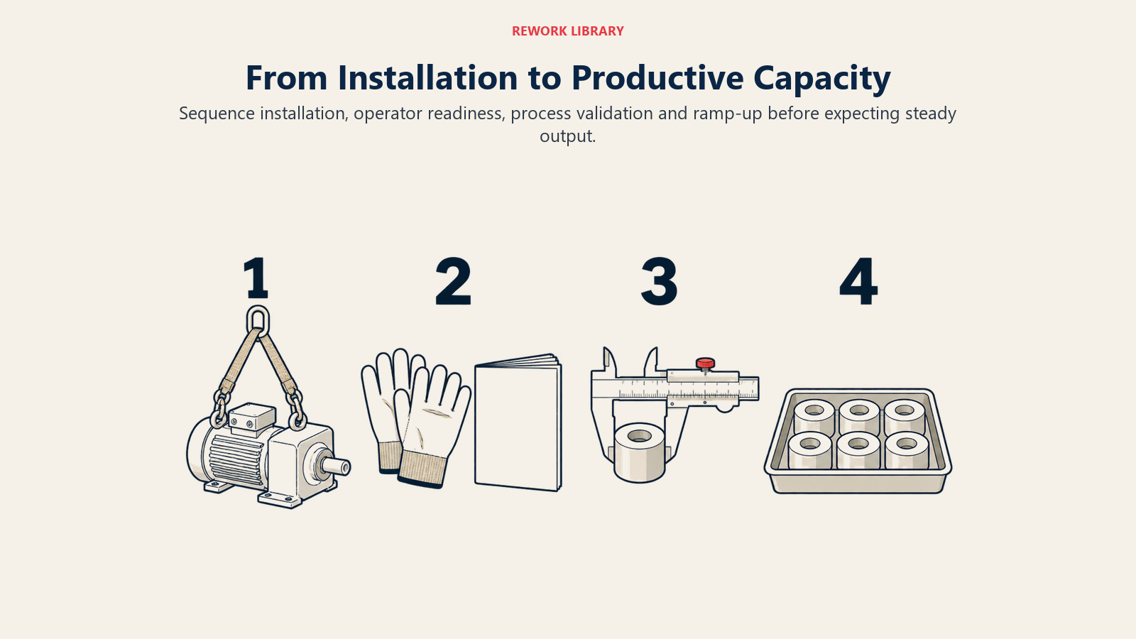 Capacity startup sequence from installation through training, validation and productive output