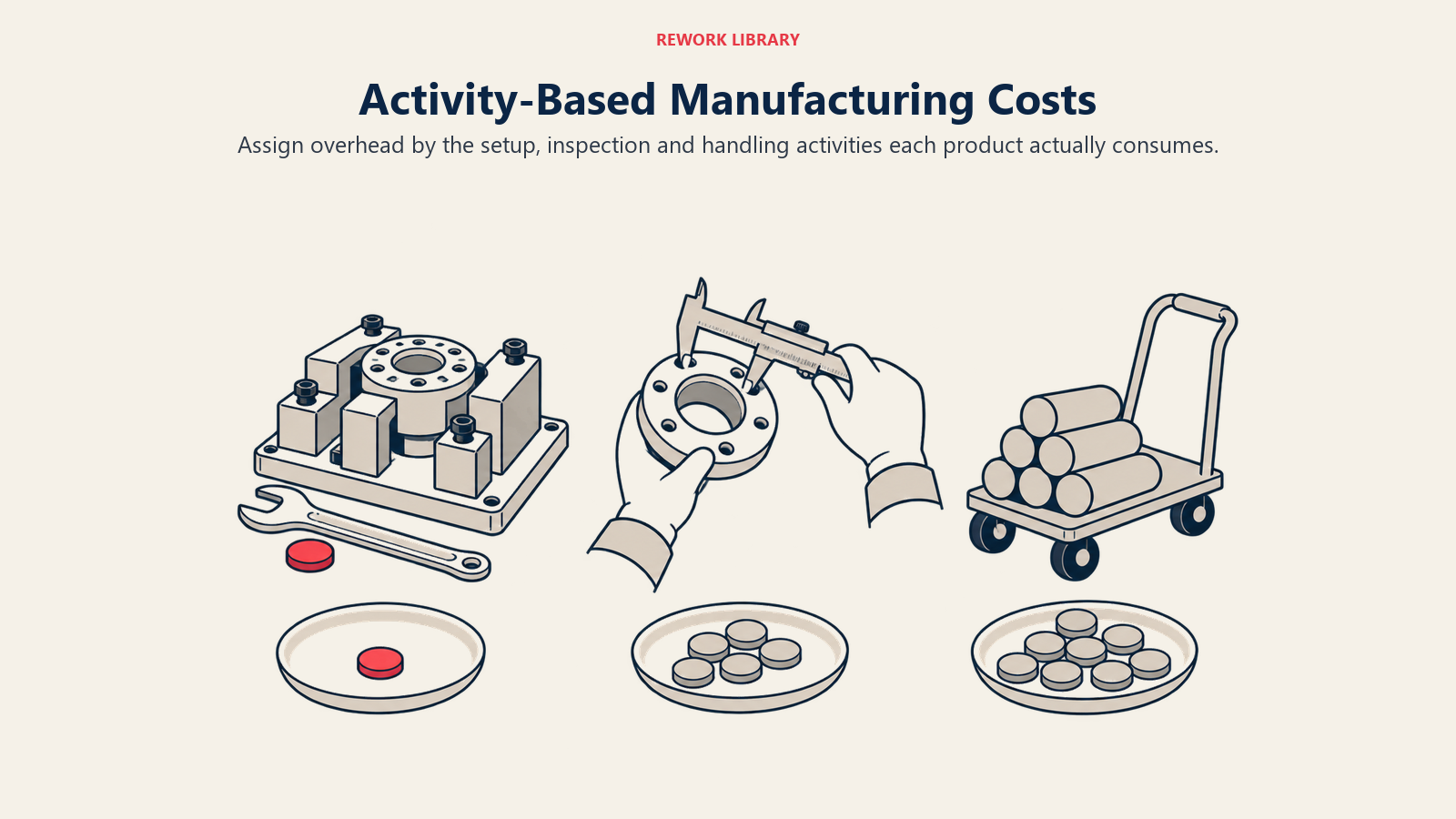 Activity-based manufacturing costs assigned to setup, inspection and material handling