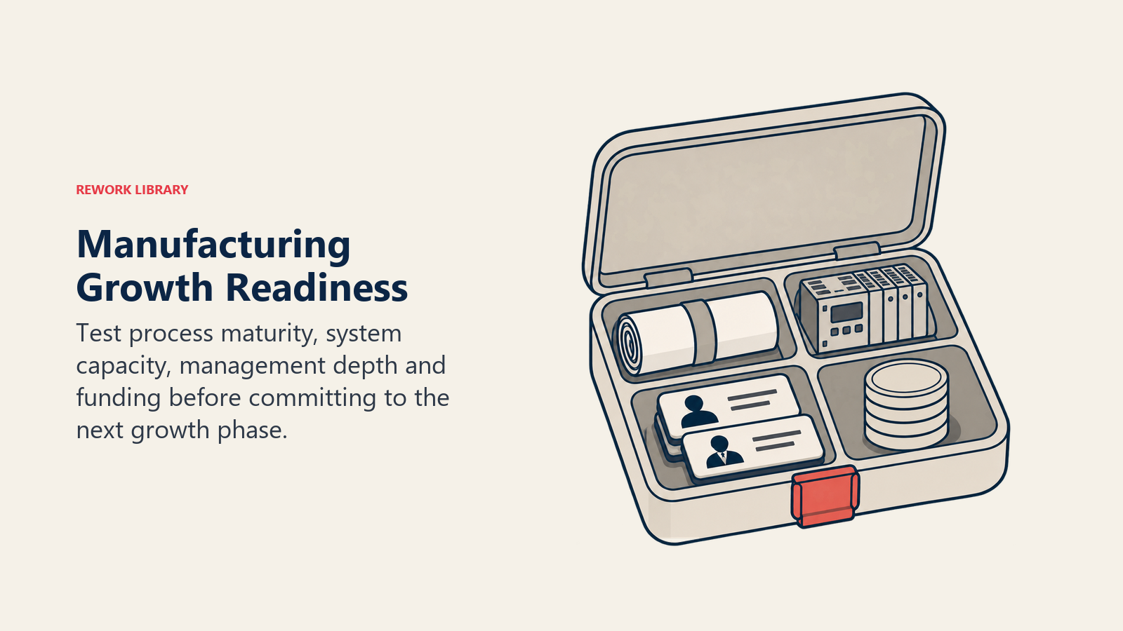 Manufacturing growth readiness case containing process, systems, management and funding capabilities