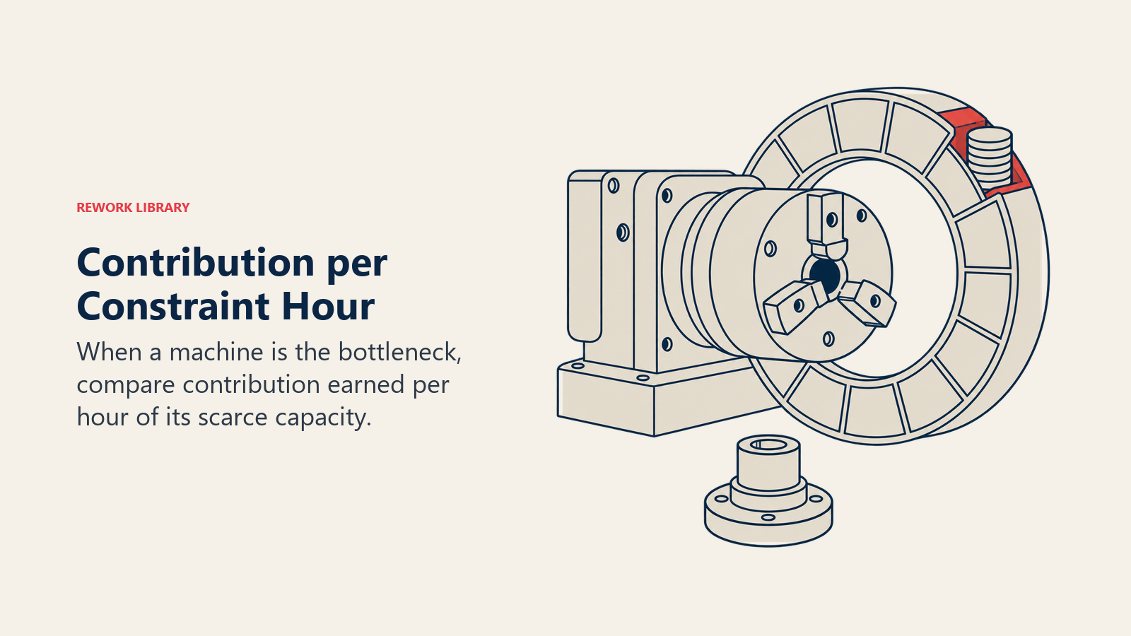 Contribution tokens allocated to one scarce bottleneck machine-hour slot