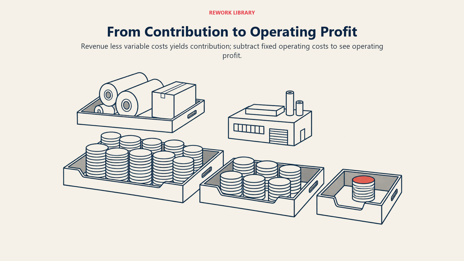Cost layers showing variable costs removed before fixed costs to reveal operating profit