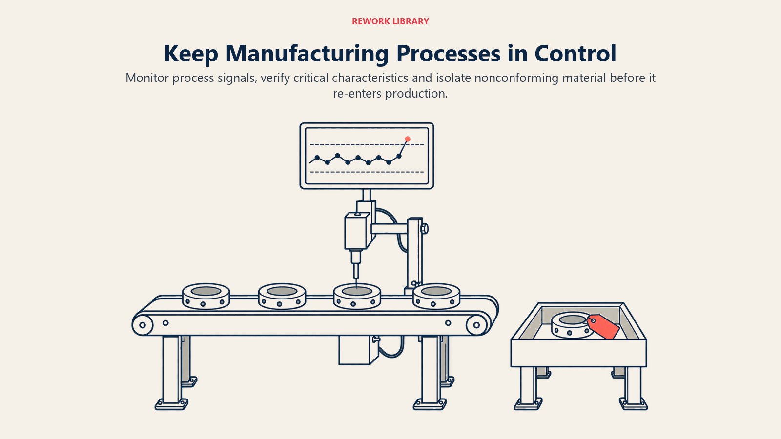 In-process measurement with nonconforming material segregated from the production line
