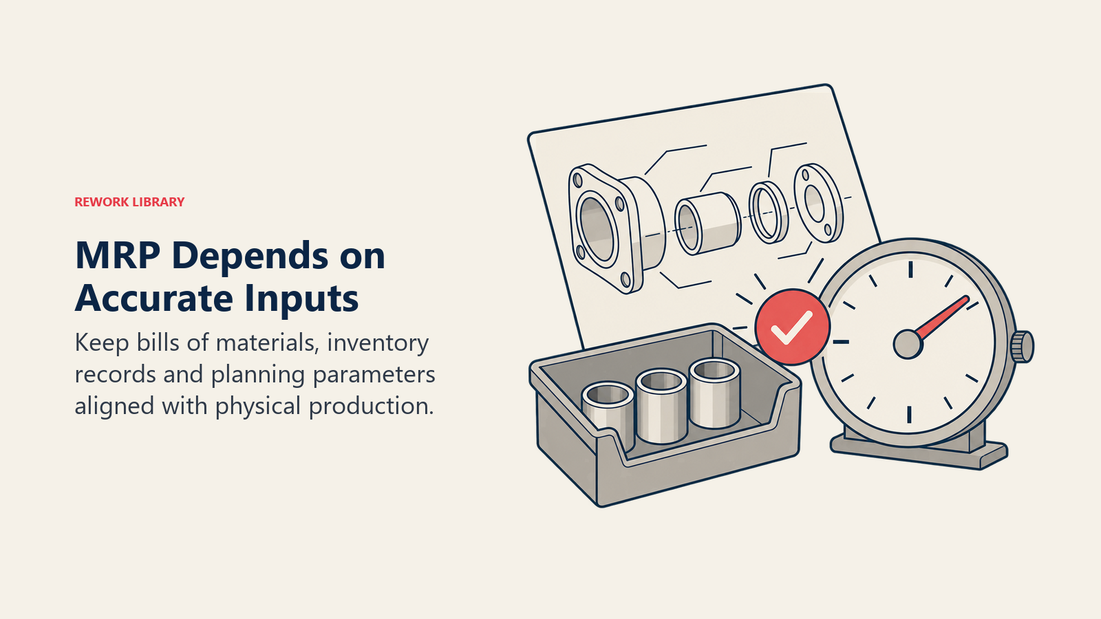 MRP input checks for the bill of materials, counted inventory and lead-time settings