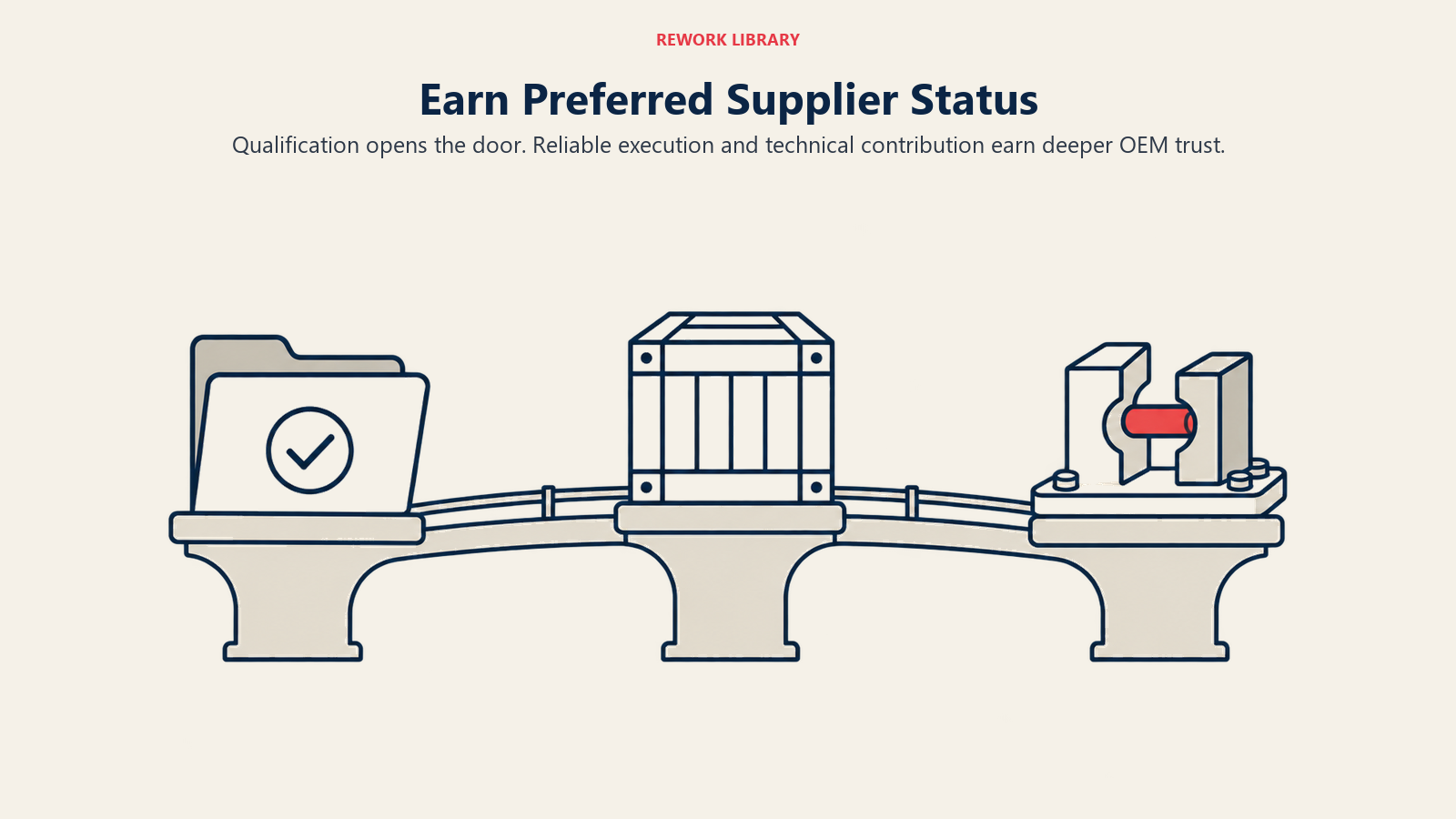 OEM supplier progression from qualification through reliable delivery to technical contribution