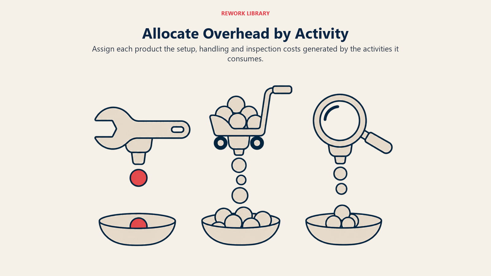 Allocate Overhead by Activity: Separate activity containers show why one plant-wide rate misses different resource demands.