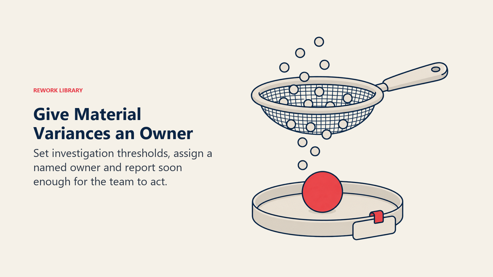 Give Material Variances an Owner: A materiality sieve directs significant cost gaps into an owned action tray.